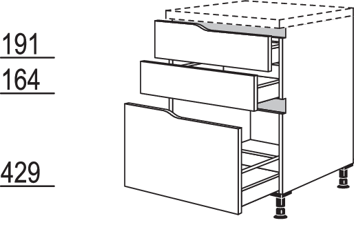 XL-Abschluss-Auszugschrank Curve NU2SAAC45-X