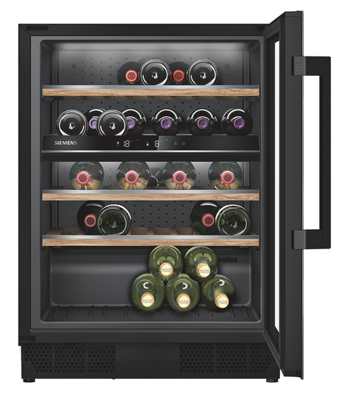 SIEMENS Weinkühlschrank KU21WAHG0 mit Glastür, 600 mm breit Schwarz KU21WAHG0